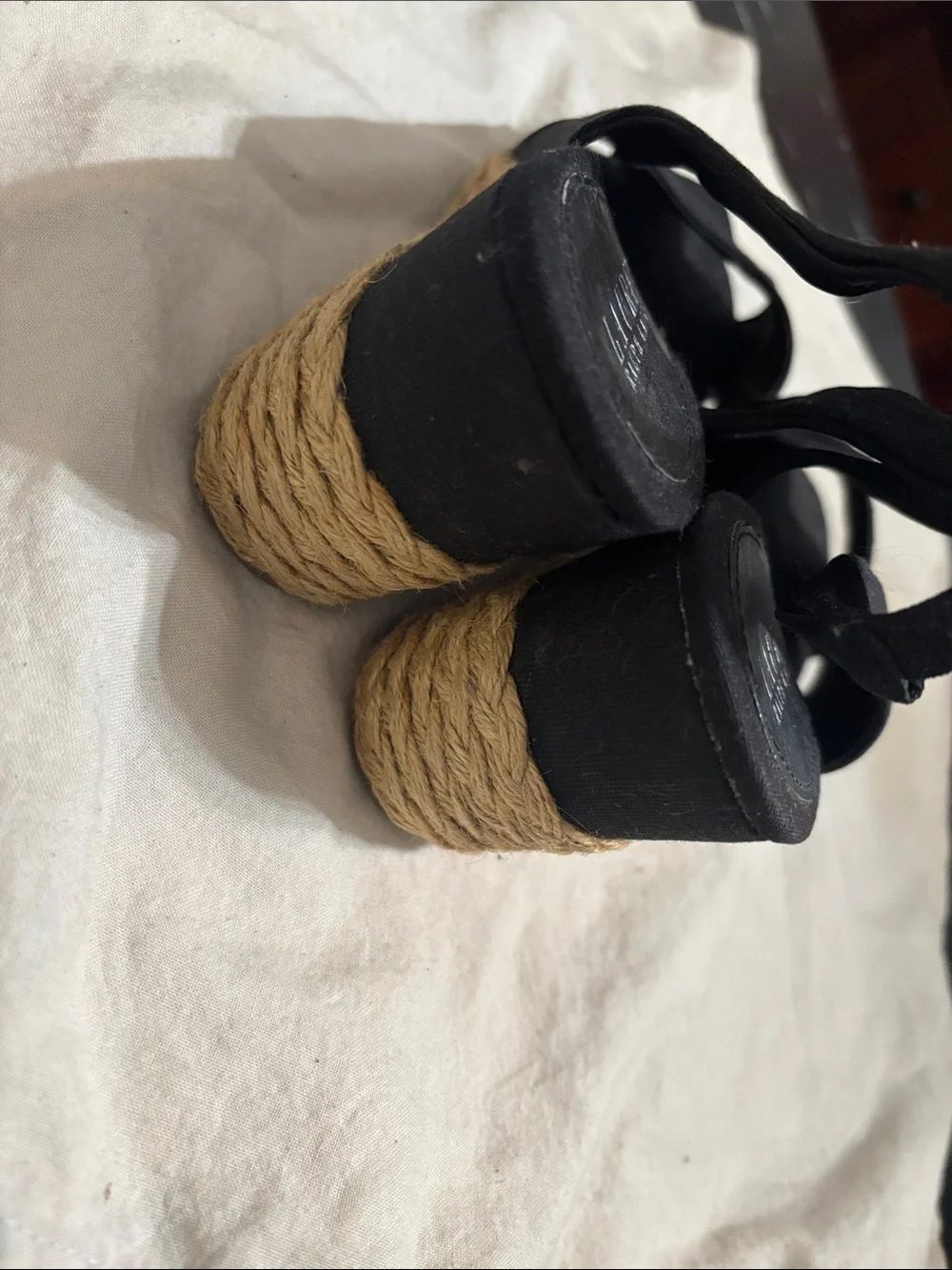 Lauren Ralph Lauren Black Canvas Peep-Toe Espadrille Wedges